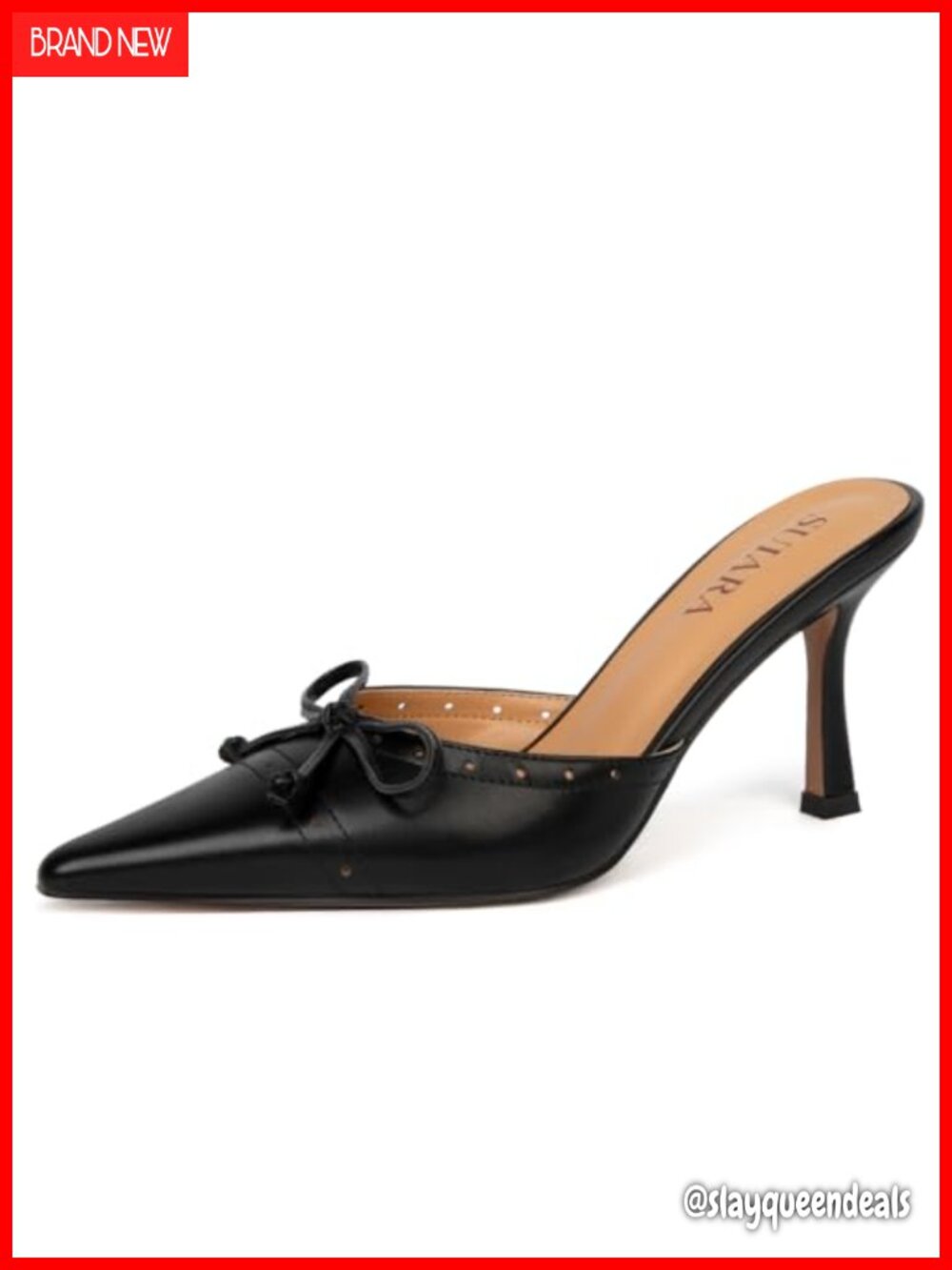 Kitten Heel Mule Pumps Faux Leather Pointed Toe Slip On Dressy Heels